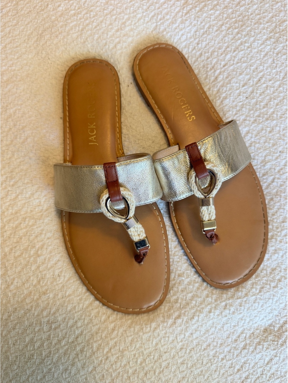 Jack Rogers Metallic Silver Leather Thong Sandals Size 8